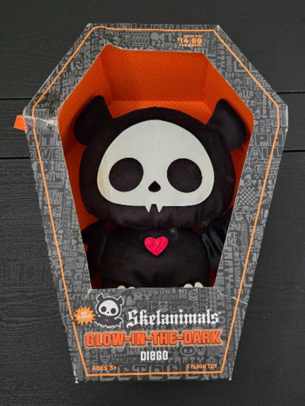 Vintage In Box Skelanimals Glow in the Dark Diego 9 Inch Bat Plush Toy 2009